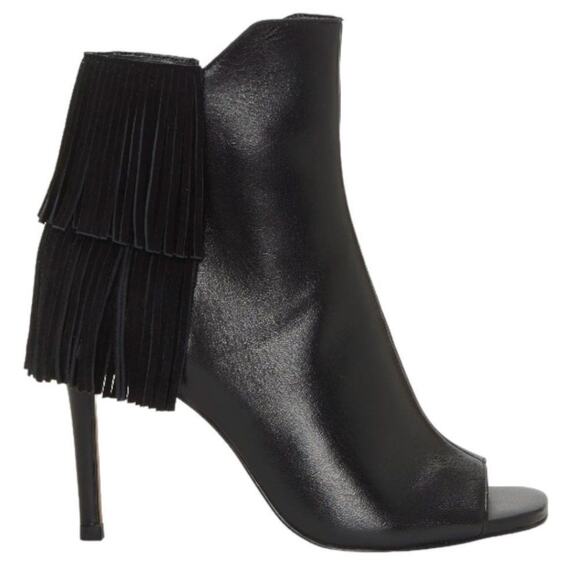 Vince Camuto Amenala Black Fringe Open Toe Stiletto Heel Bootie Sz 7.5 NWT $179 - Picture 1 of 7